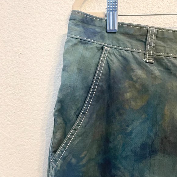 Rough & Tumble Army Green Blue Brown Custom Tie Dye Flat Front Shorts SZ 38 - Picture 2 of 7